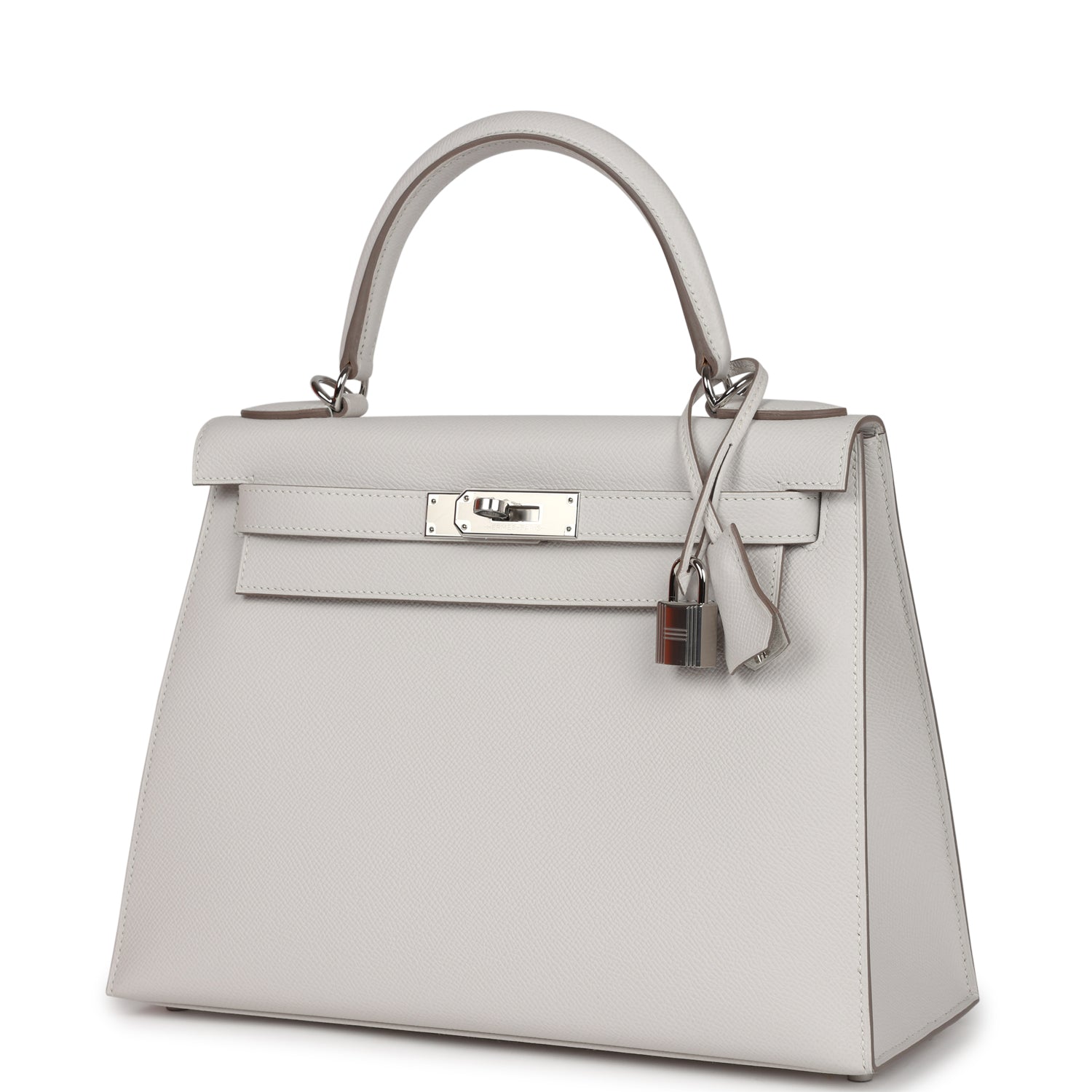 Hermes Kelly Sellier 28 Gris Pale Epsom Palladium Hardware - Bob Flawless Skincare 