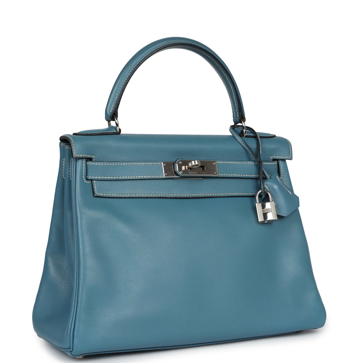 Vintage Hermes Kelly Retourne 28 Blue Jean Gulliver Palladium Hardware - Bob Flawless Skincare 