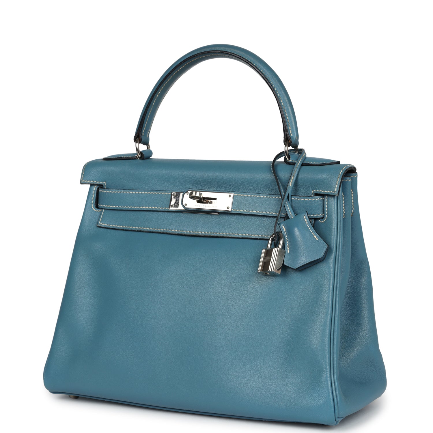 Vintage Hermes Kelly Retourne 28 Blue Jean Gulliver Palladium Hardware - Bob Flawless Skincare 