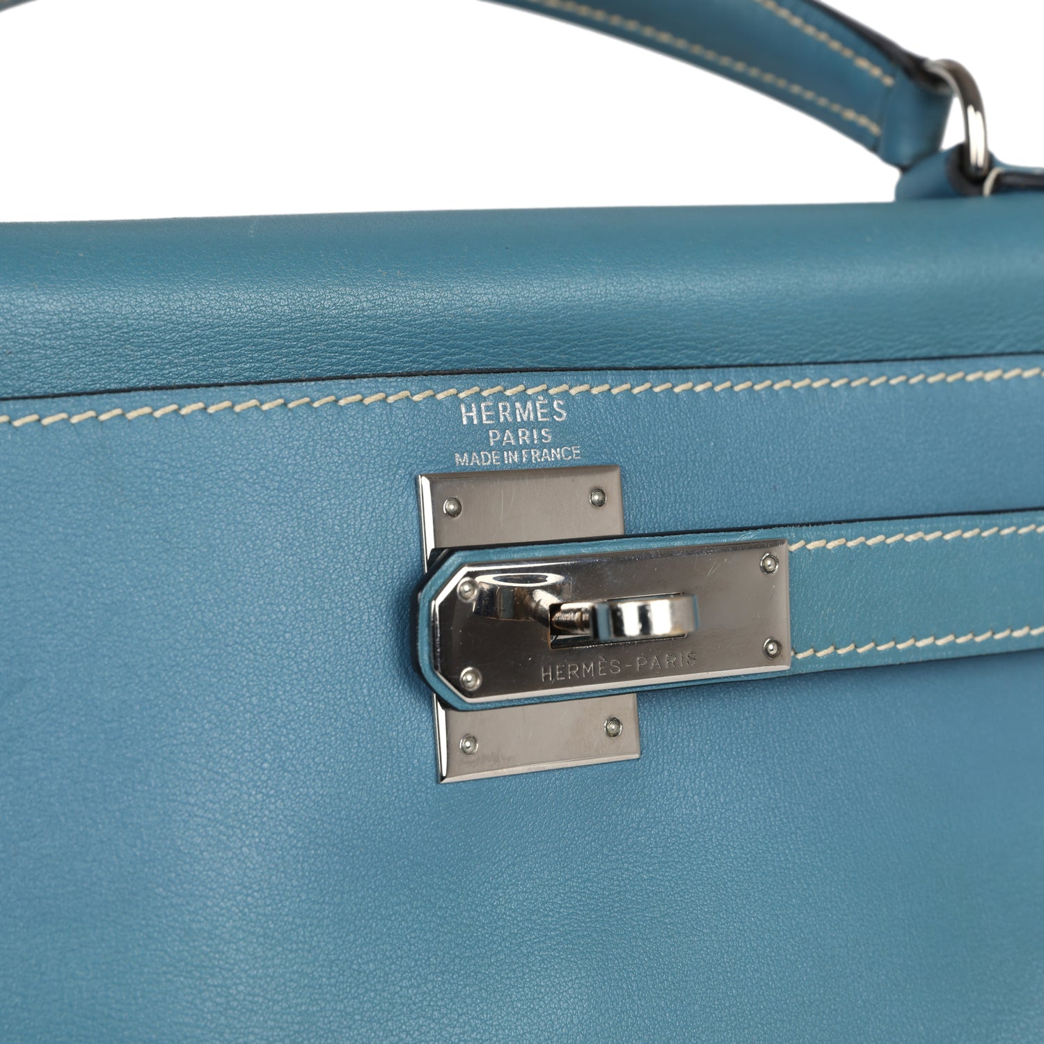 Vintage Hermes Kelly Retourne 28 Blue Jean Gulliver Palladium Hardware - Bob Flawless Skincare 