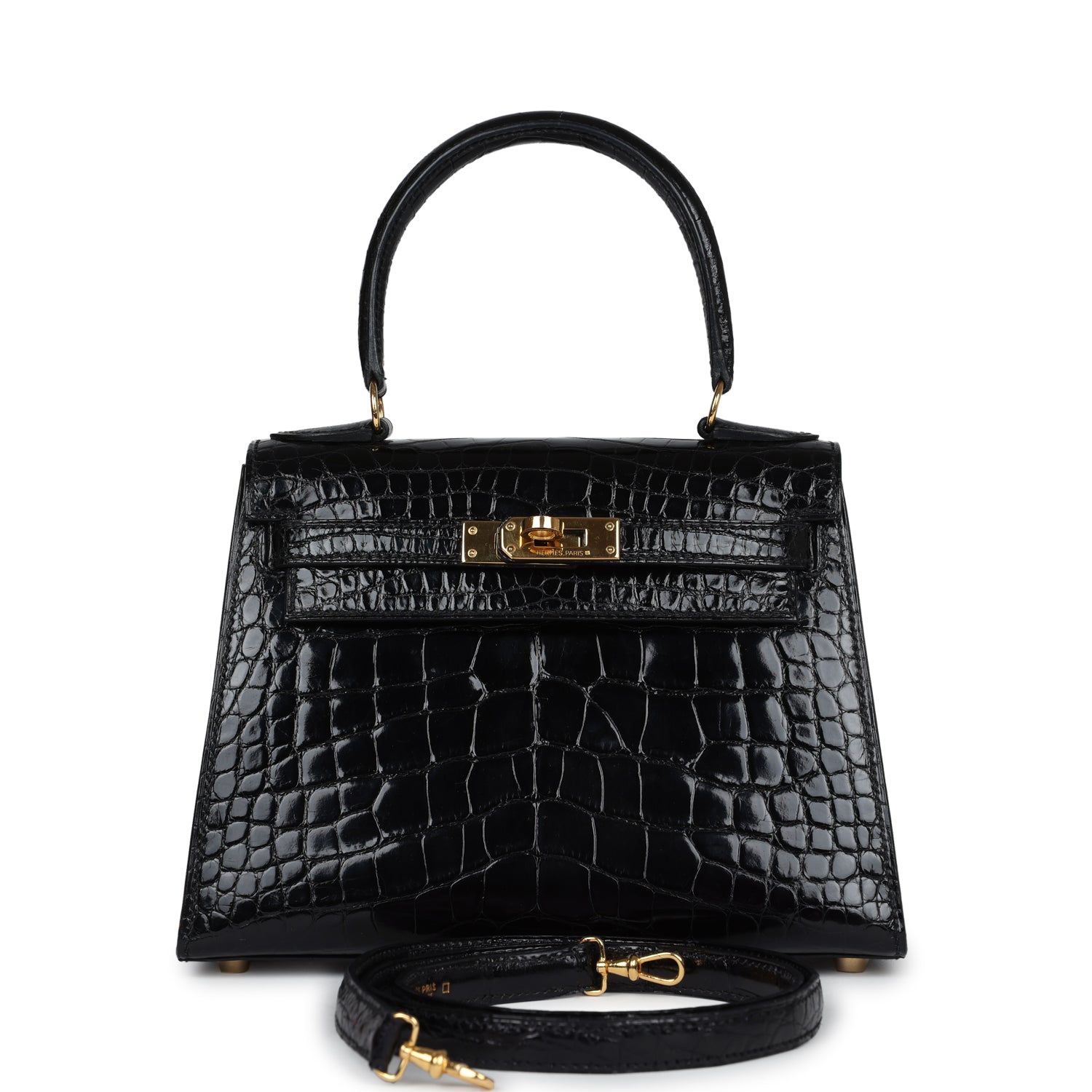 Vintage Hermes Kelly Sellier 20 Black Shiny Alligator Gold Hardware - Bob Flawless Skincare 