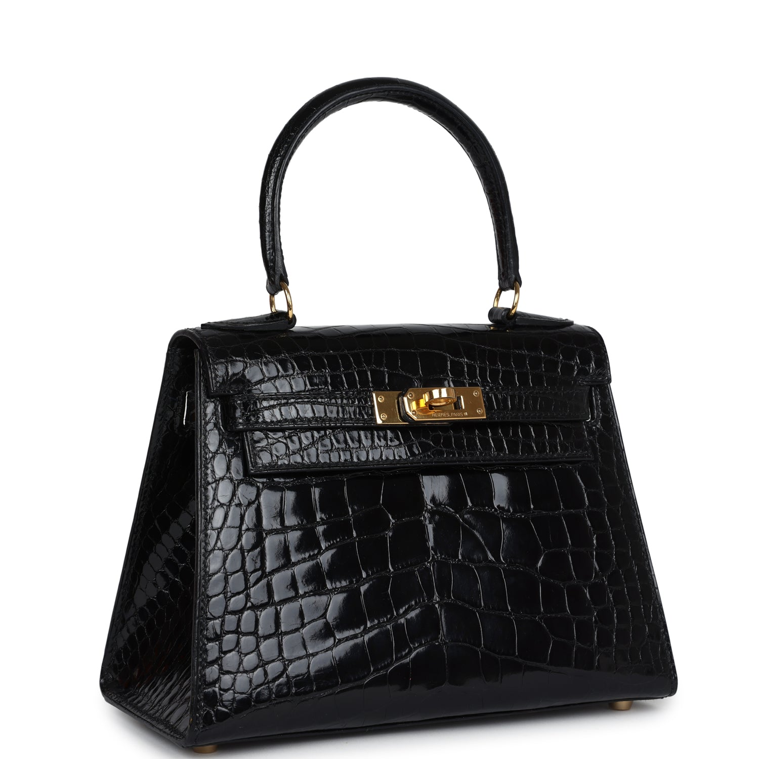 Vintage Hermes Kelly Sellier 20 Black Shiny Alligator Gold Hardware - Bob Flawless Skincare 