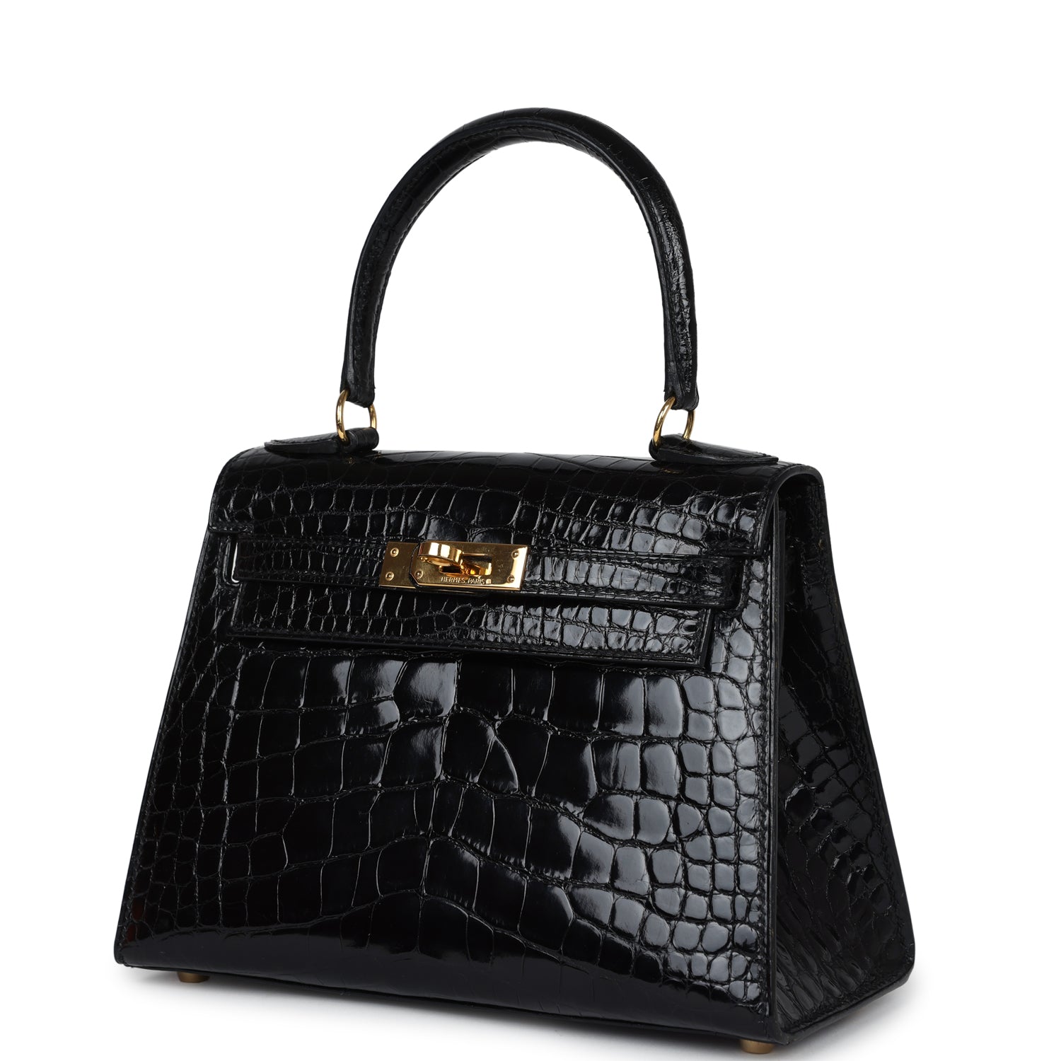 Vintage Hermes Kelly Sellier 20 Black Shiny Alligator Gold Hardware - Bob Flawless Skincare 