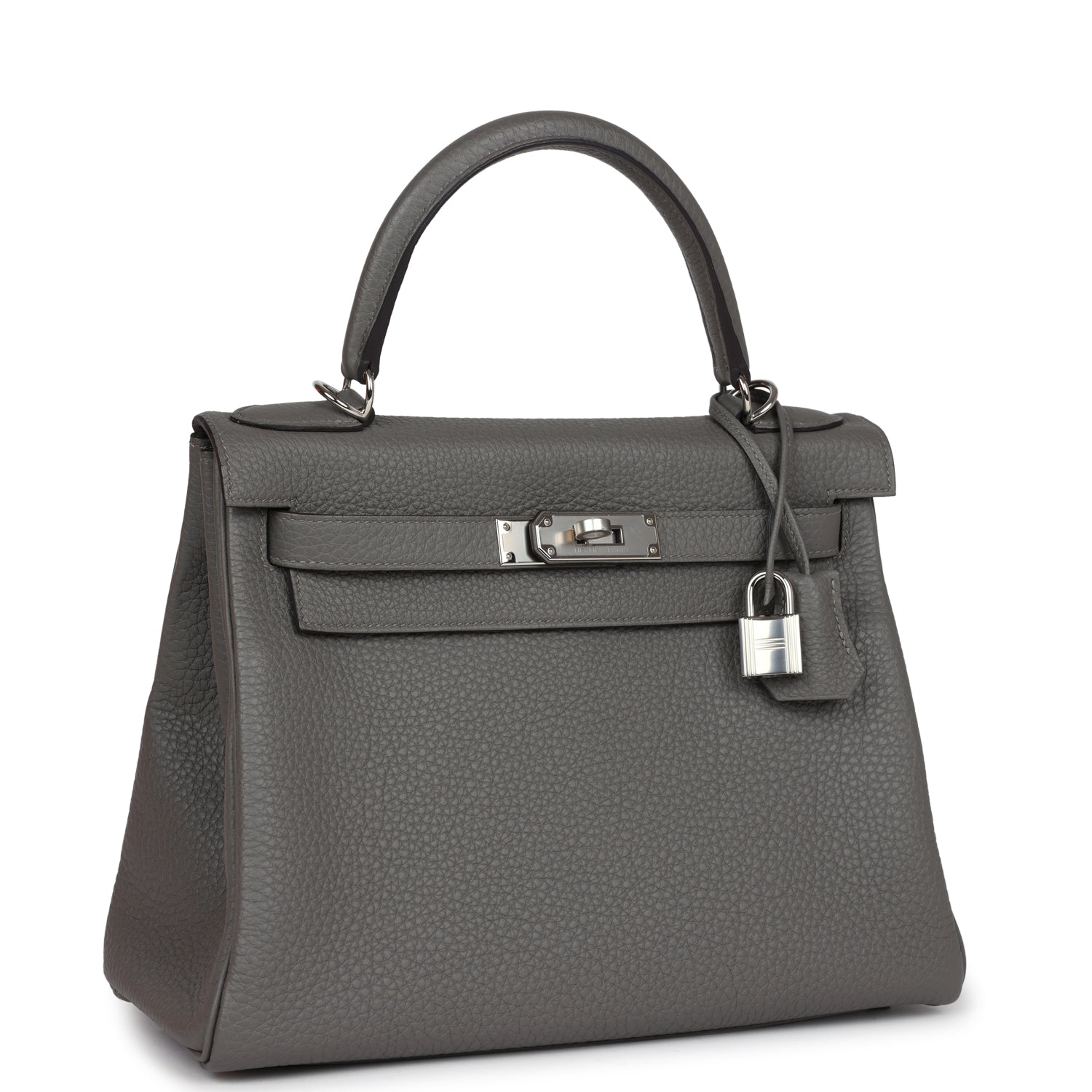 Hermes Kelly Retourne 28 Gris Meyer Clemence Palladium Hardware - Bob Flawless Skincare 