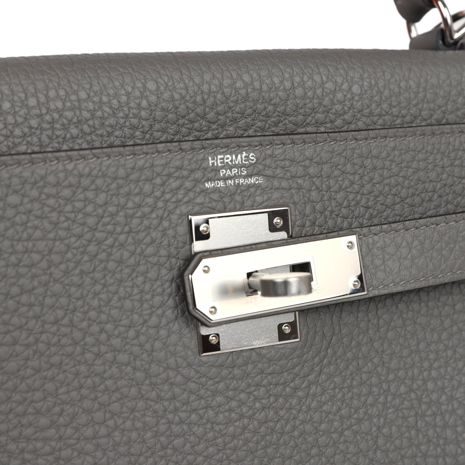 Hermes Kelly Retourne 28 Gris Meyer Clemence Palladium Hardware - Bob Flawless Skincare 