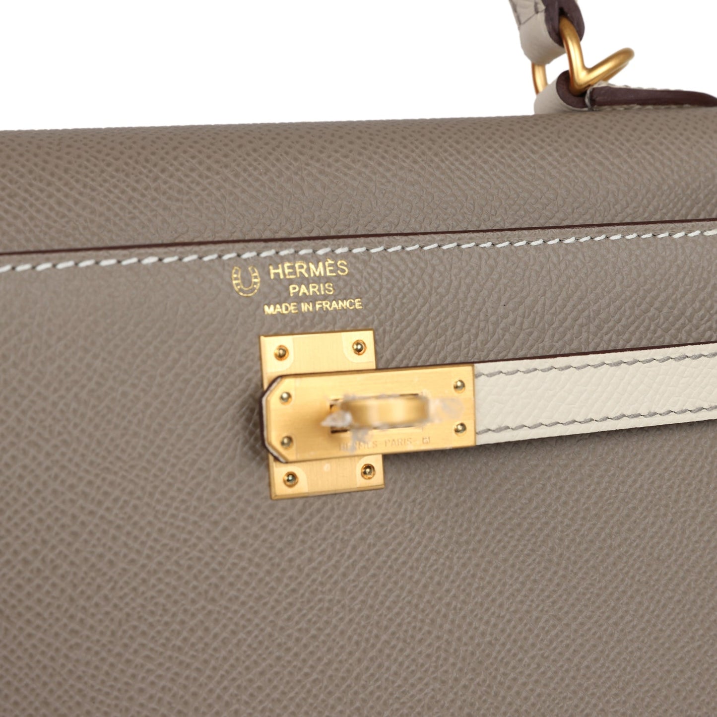 Hermes Special Order (HSS) Kelly Sellier 25 Etoupe and Craie Epsom Brushed Gold Hardware - Bob Flawless Skincare 