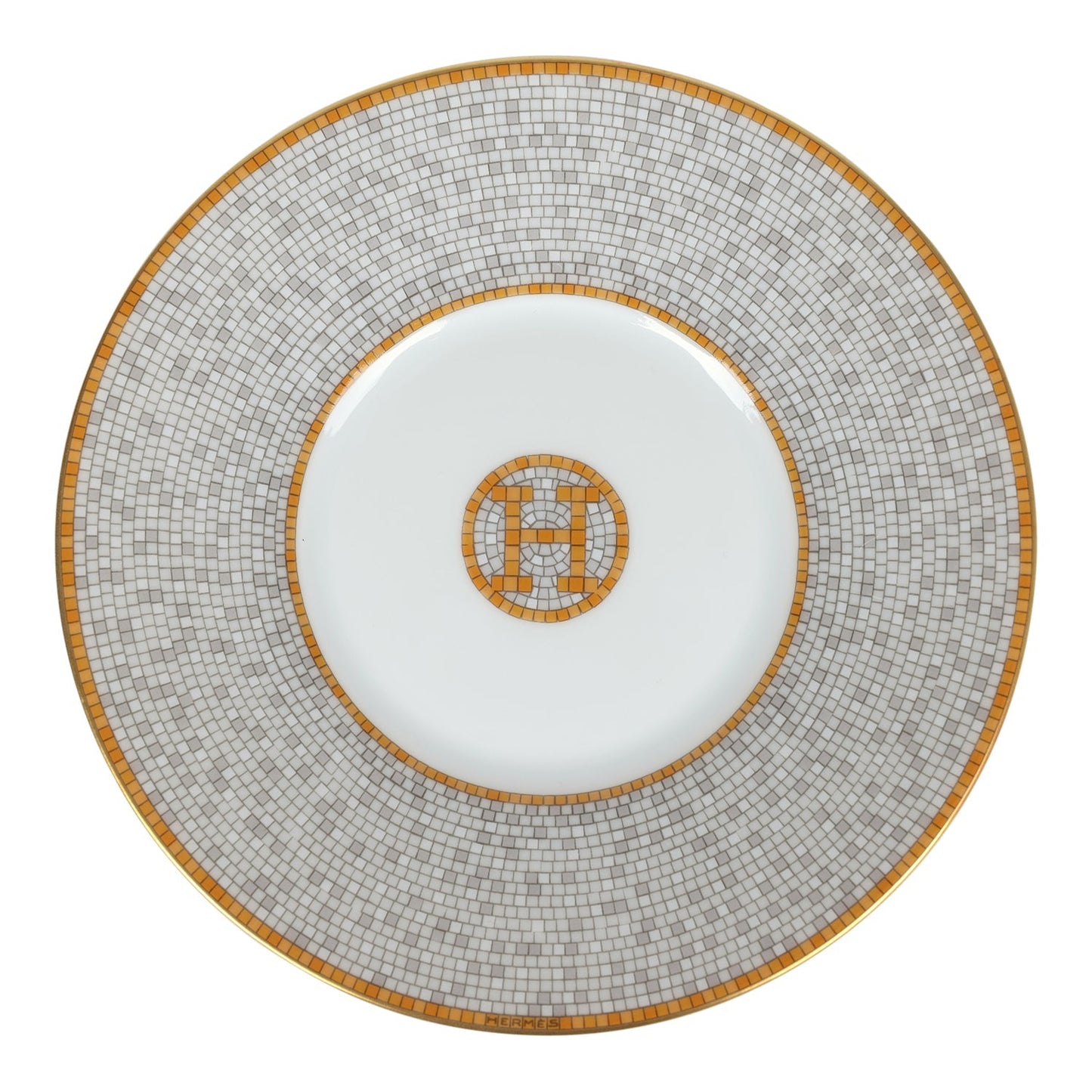 Hermes "Mosaique Au 24" White & Gold Porcelain Tea Cup and Saucer Set