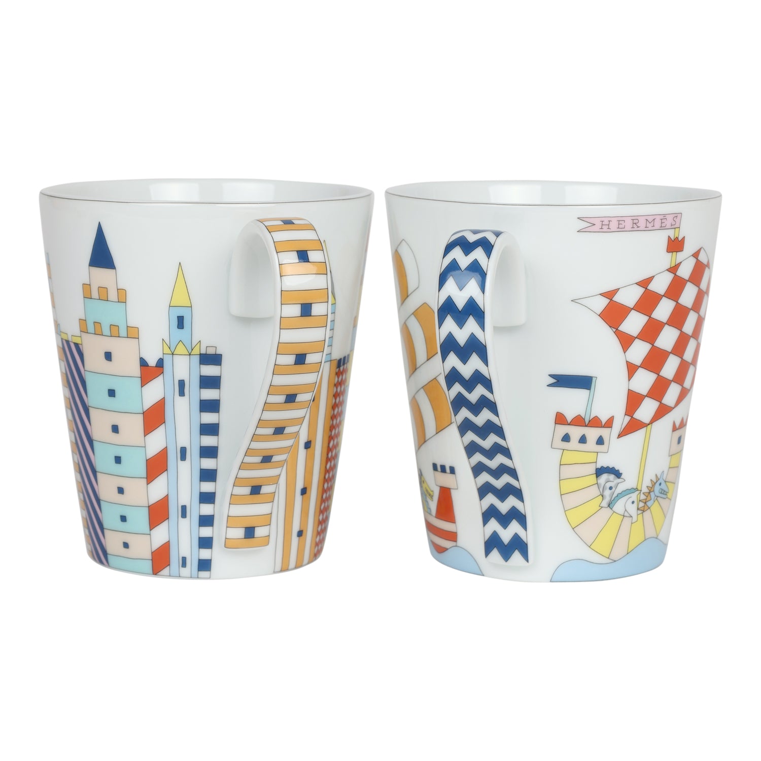 Hermes Epopee Set of 2 Mugs White Multicolor Porcelain - Bob Flawless Skincare 