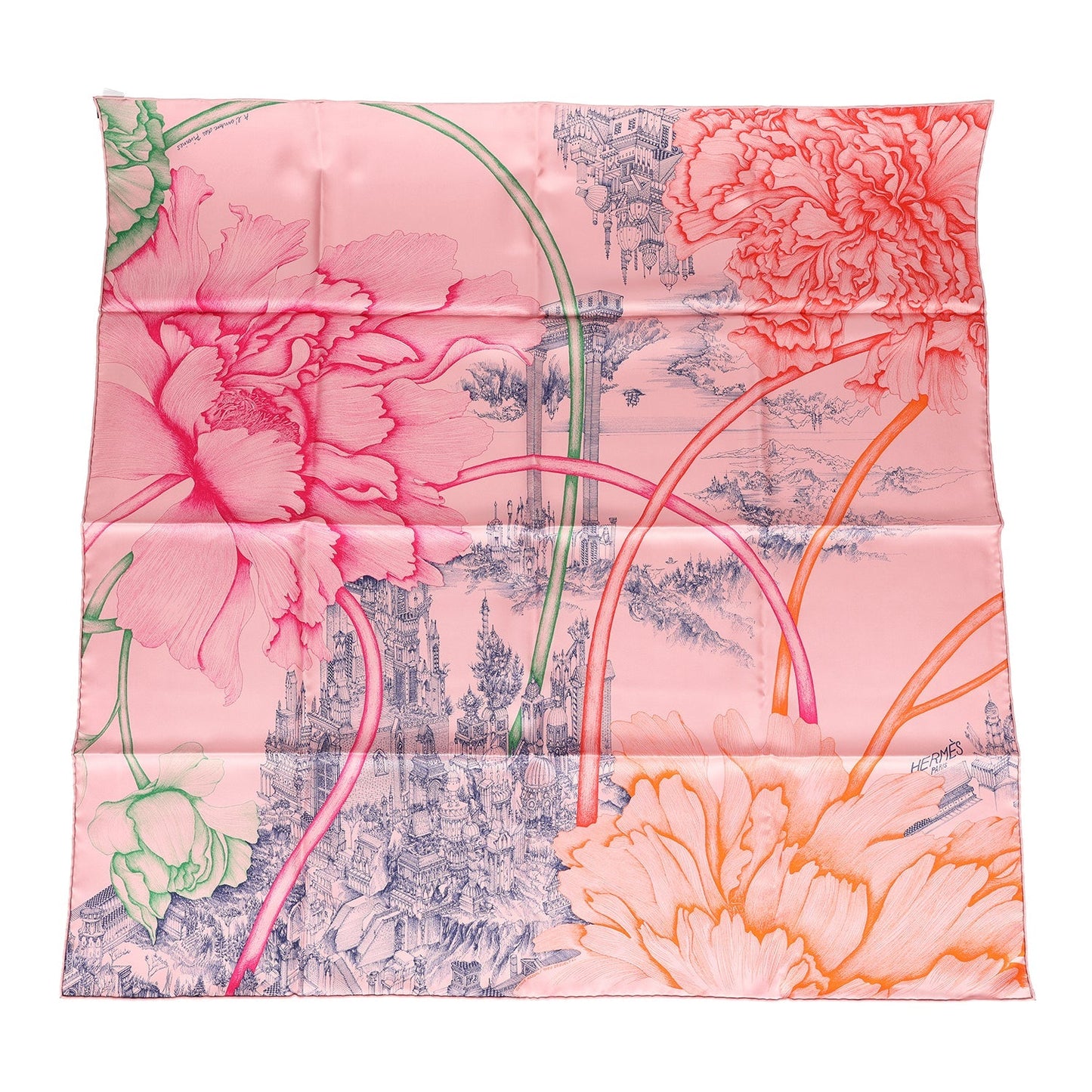 Hermes “A l'Ombre des Pivoines” Silk Scarf 90cm