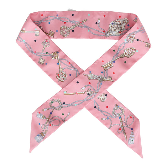 Hermes "Les Cles A Pois" Rose Silk Twilly Pair