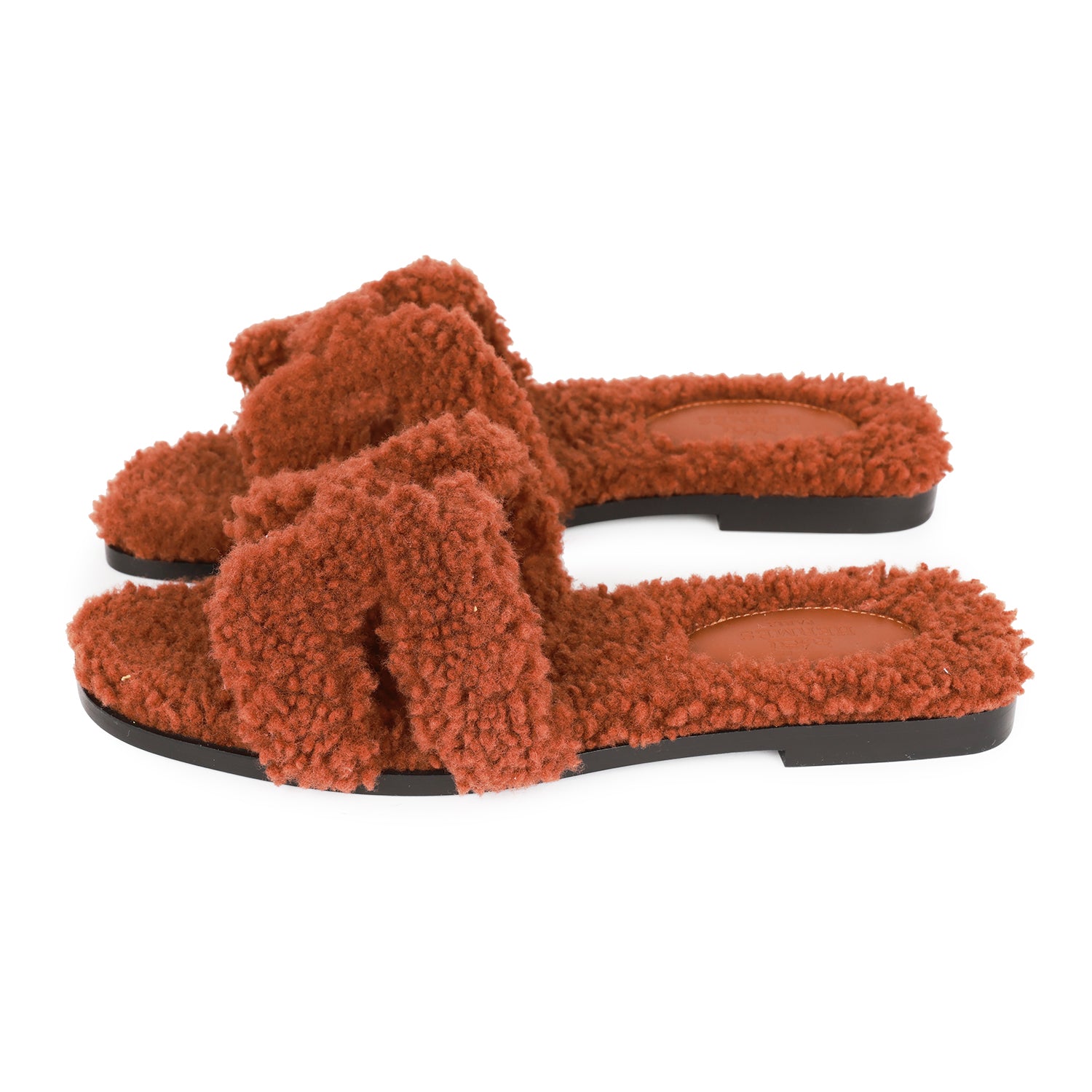 Hermes Oran Sandals Cognac Woolskin 36.5 - Bob Flawless Skincare 