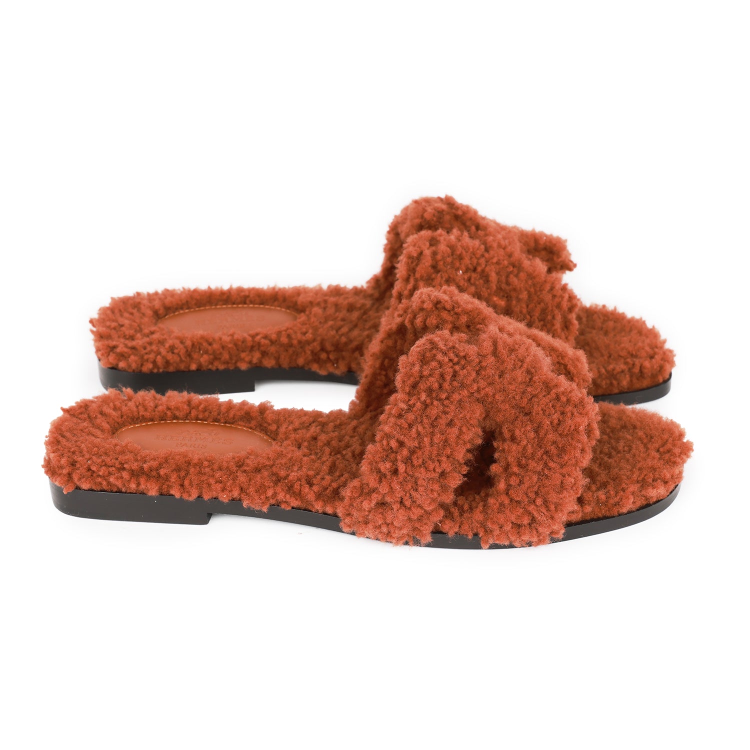 Hermes Oran Sandals Cognac Woolskin 36.5 - Bob Flawless Skincare 