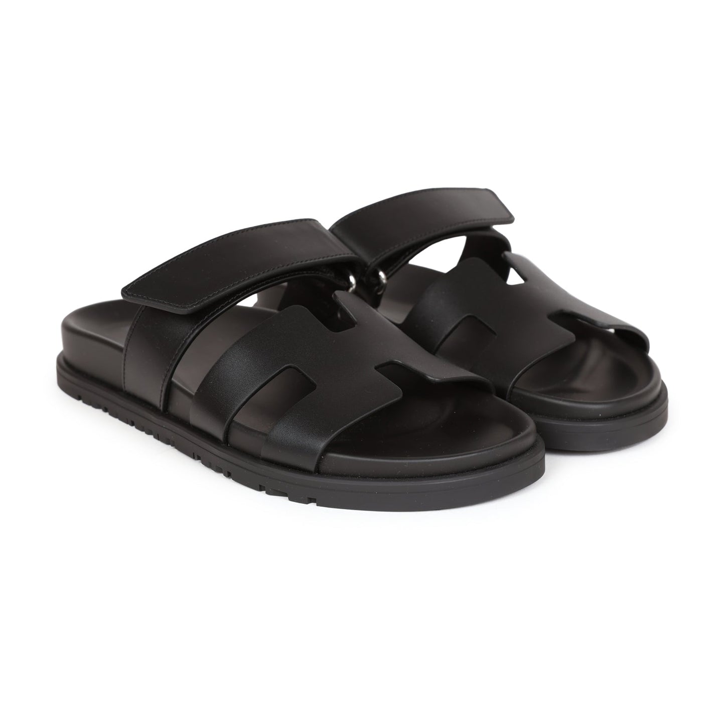 Hermes Chypre Techno Sandals Black Calfskin Palladium Hardware 35.5 EU