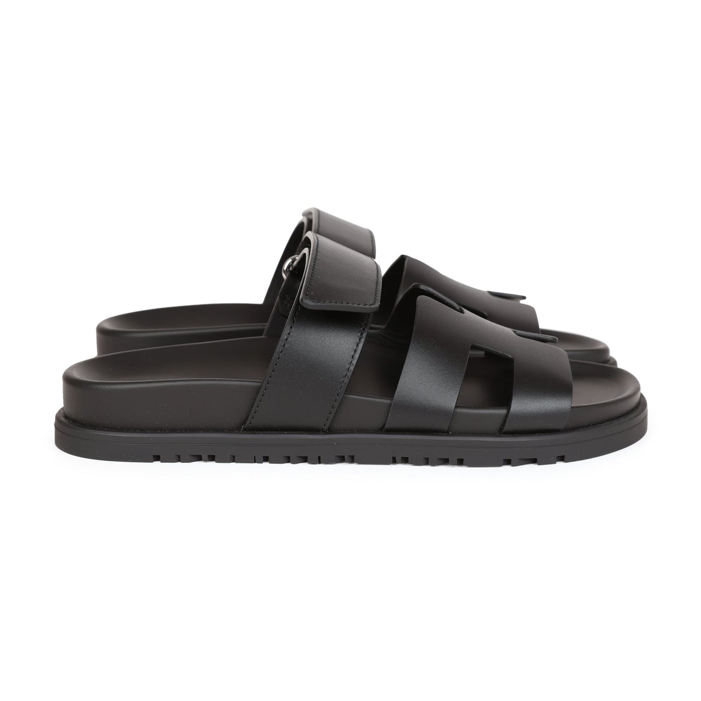 Hermes Chypre Techno Sandals Black Calfskin Palladium Hardware 35.5 EU