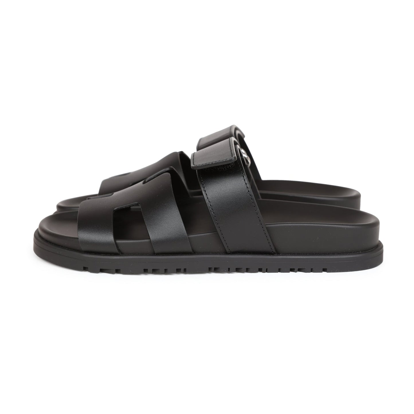 Hermes Chypre Techno Sandals Black Calfskin Palladium Hardware 35.5 EU