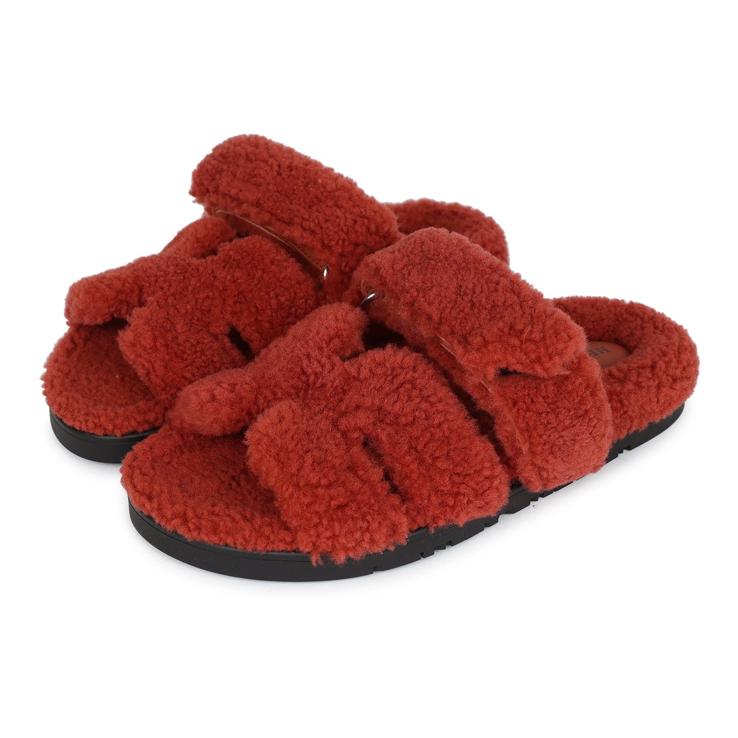 Hermes Chypre Techno Sandals Rouge de Turin Woolskin 37.5