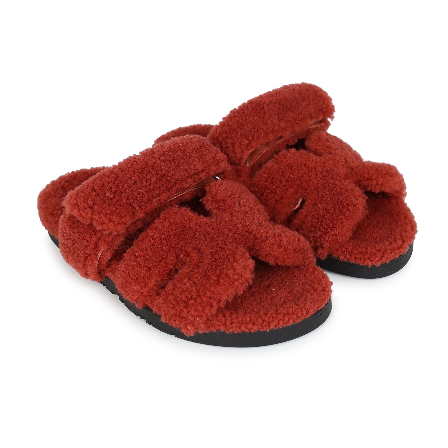 Hermes Chypre Techno Sandals Rouge de Turin Woolskin 37.5