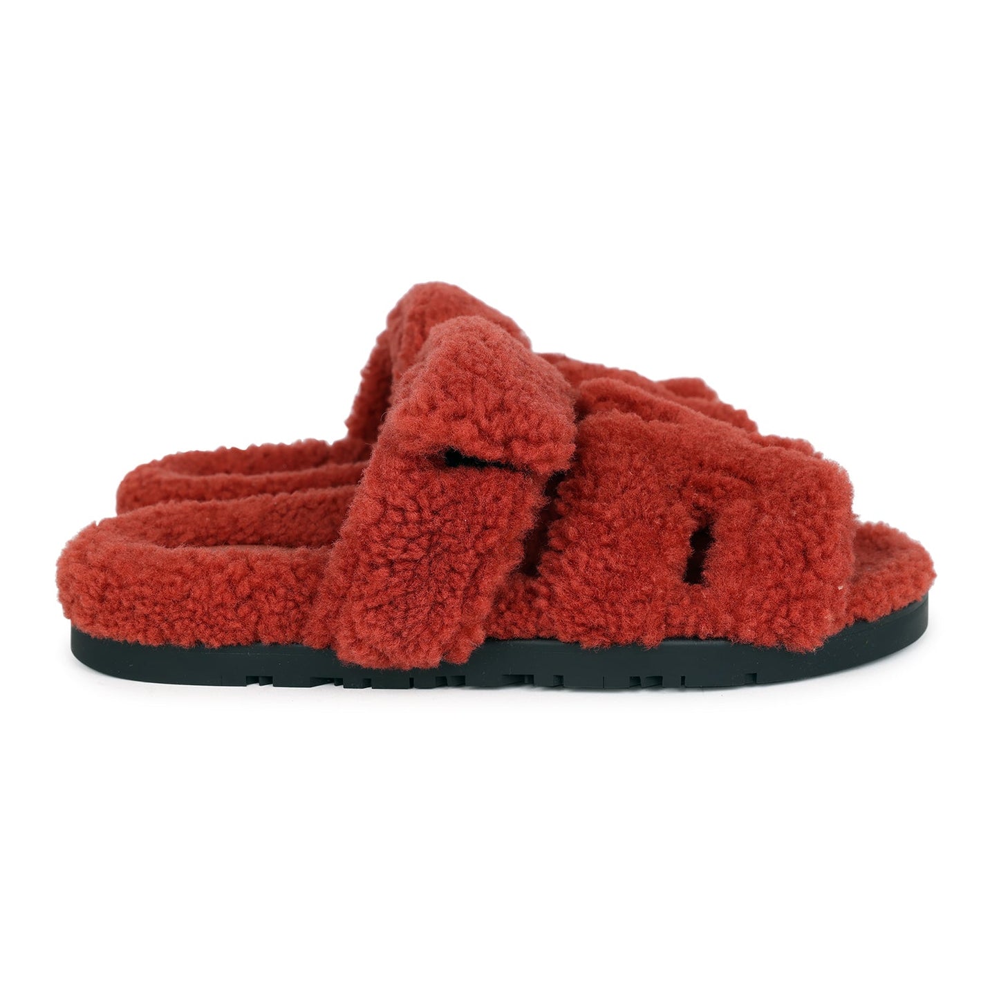 Hermes Chypre Techno Sandals Rouge de Turin Woolskin 37.5