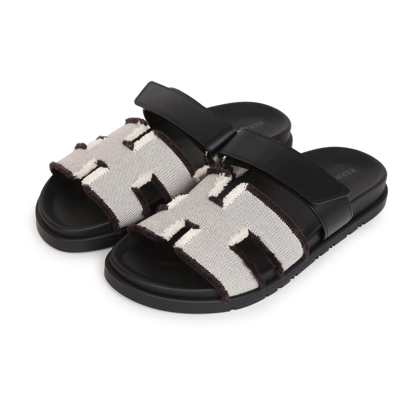 Hermes Chypre Techno Sandals Black/Prunoir Calfskin and Cavnas Palladium Hardware 39 EU