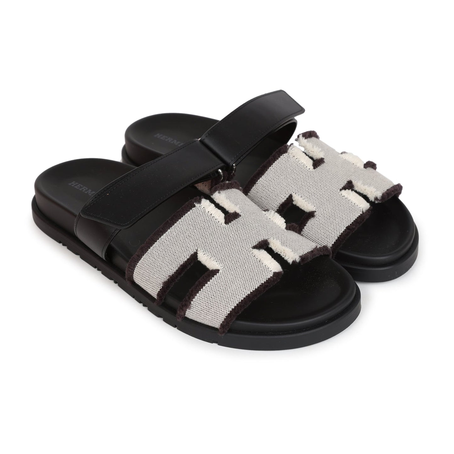 Hermes Chypre Techno Sandals Black/Prunoir Calfskin and Cavnas Palladium Hardware 39 EU