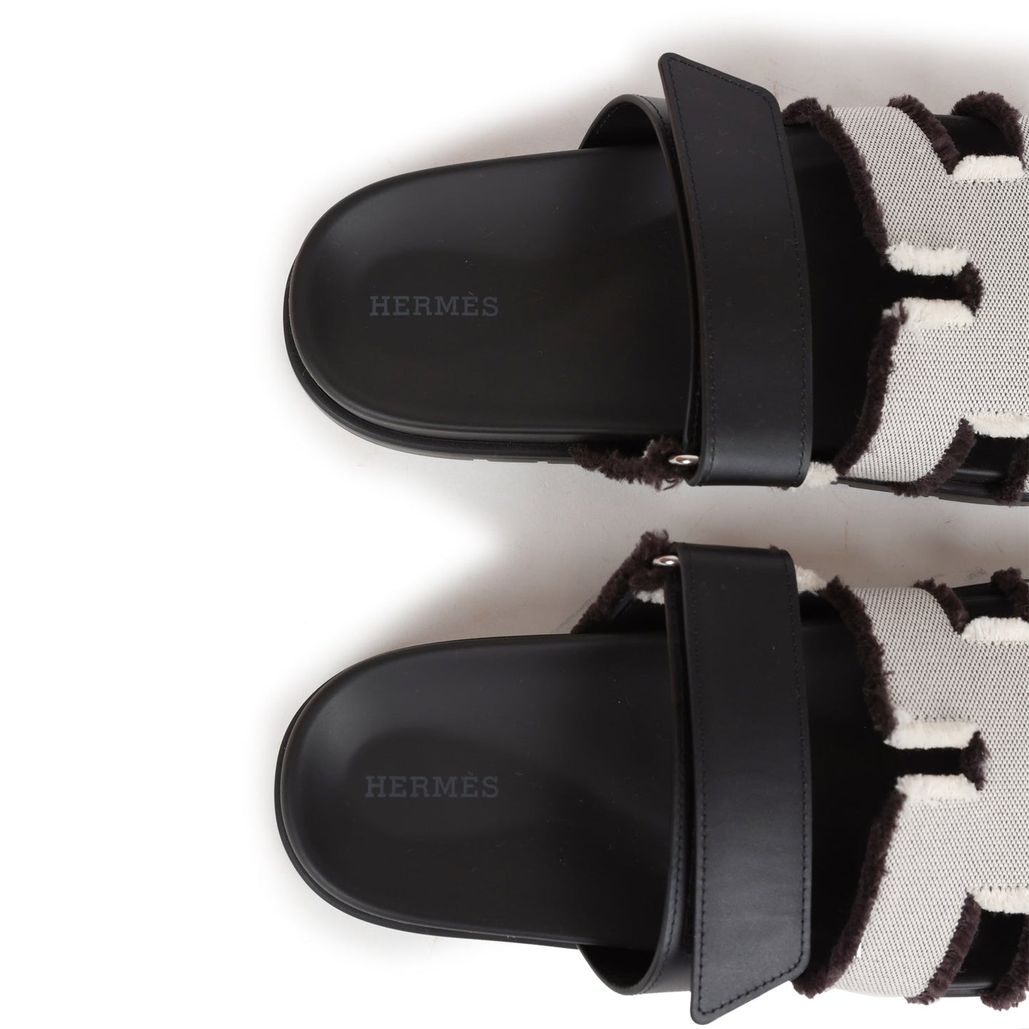 Hermes Chypre Techno Sandals Black/Prunoir Calfskin and Cavnas Palladium Hardware 39 EU