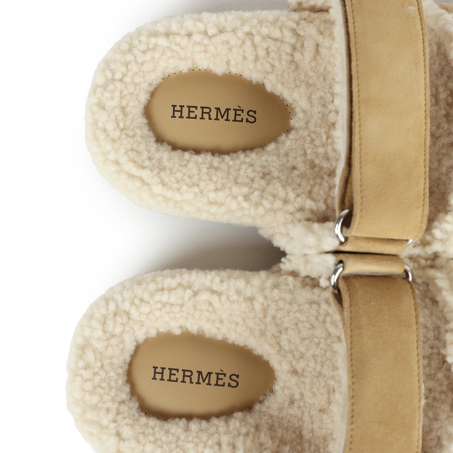 Hermes Chypre Techno Sandal Beige Albatre/Ecru Shearling and Suede Palladium Hardware 36 EU