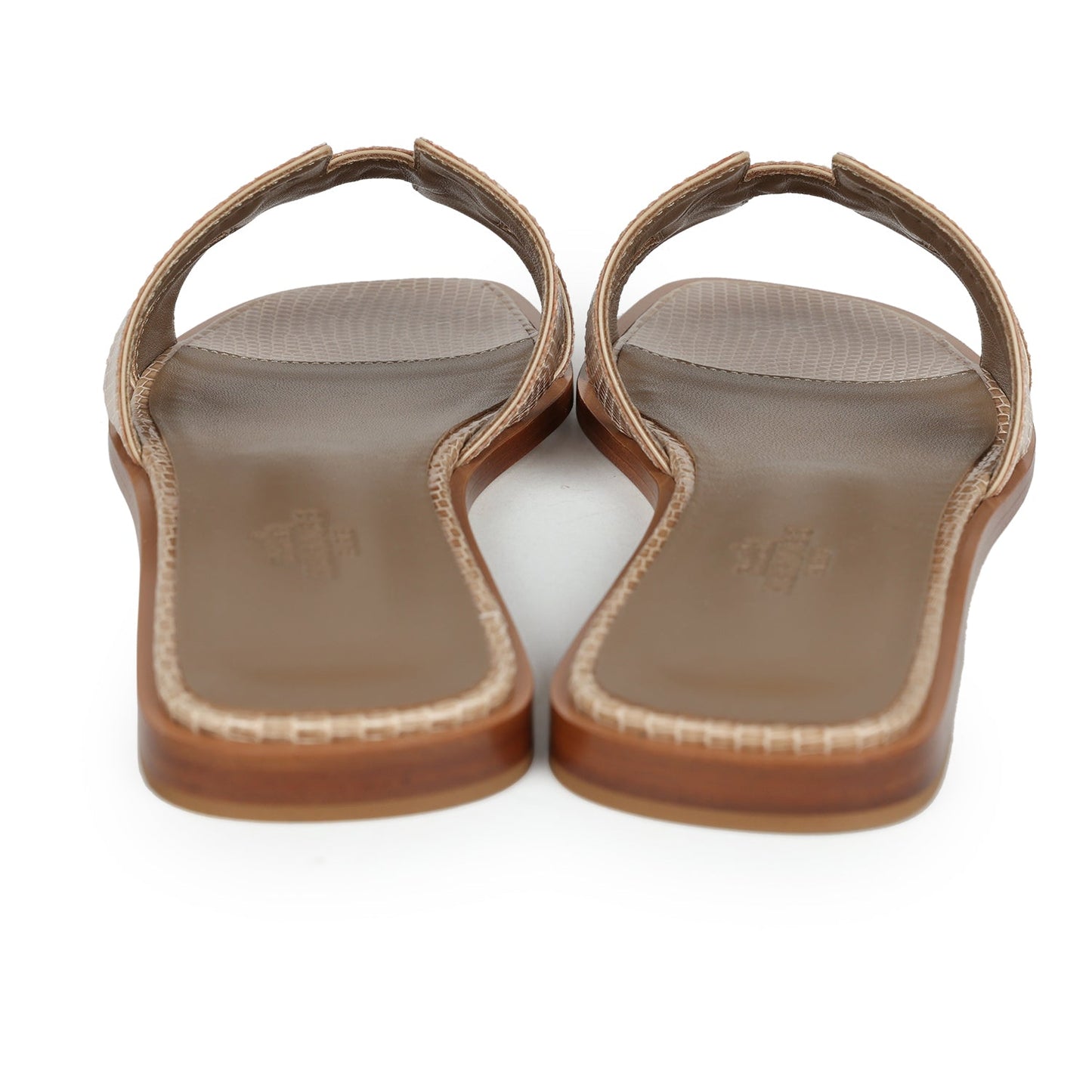 Hermes Oran Sandals Beige Argile Shiny Lizard 38 EU