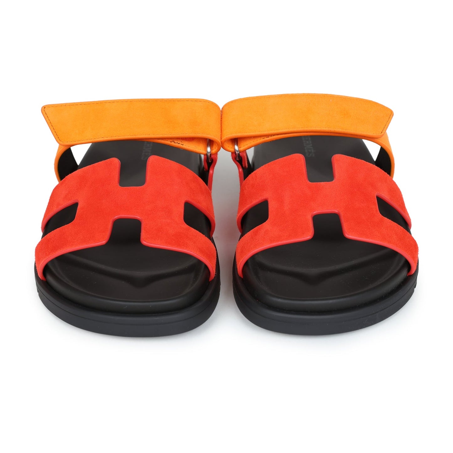 Hermes Chypre Techno Sandal Sunset & Rouge Ecarlate Suede Palladium Hardware 37.5 EU