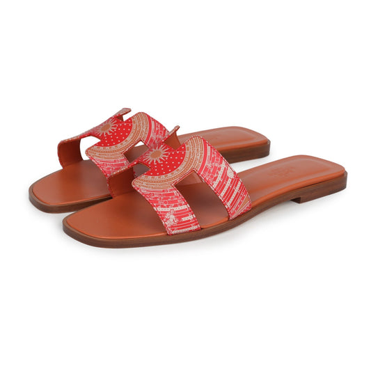 Hermes Oran Sandals Multicolored Terracotta Calfskin 37.5 EU