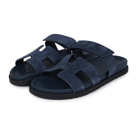 Hermes Chypre Techno Sandals Blue Celeste Suede 40.5 EU Palladium Hardware