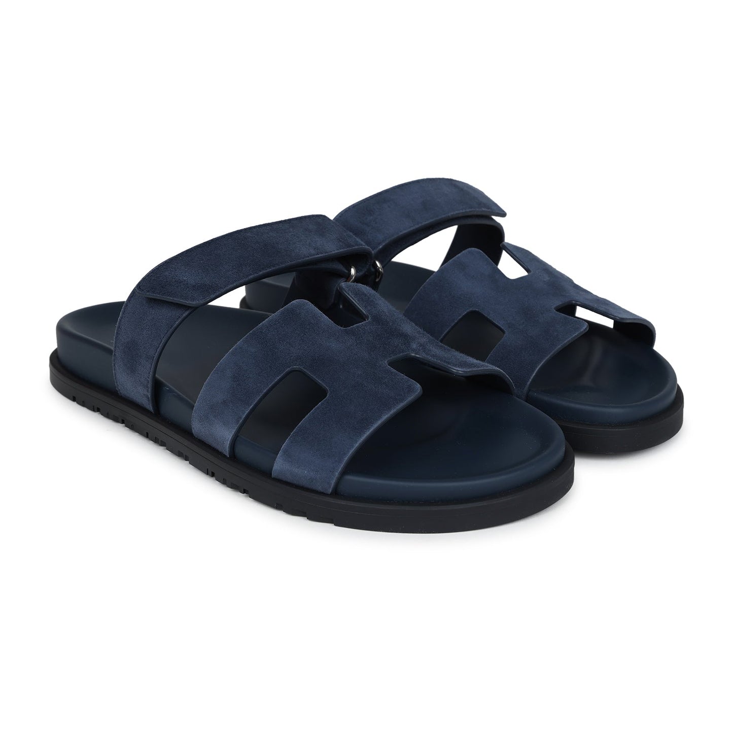 Hermes Chypre Techno Sandals Blue Celeste Suede 40.5 EU Palladium Hardware