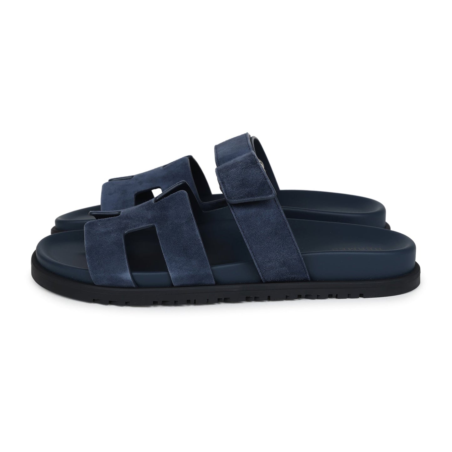 Hermes Chypre Techno Sandals Blue Celeste Suede 40.5 EU Palladium Hardware