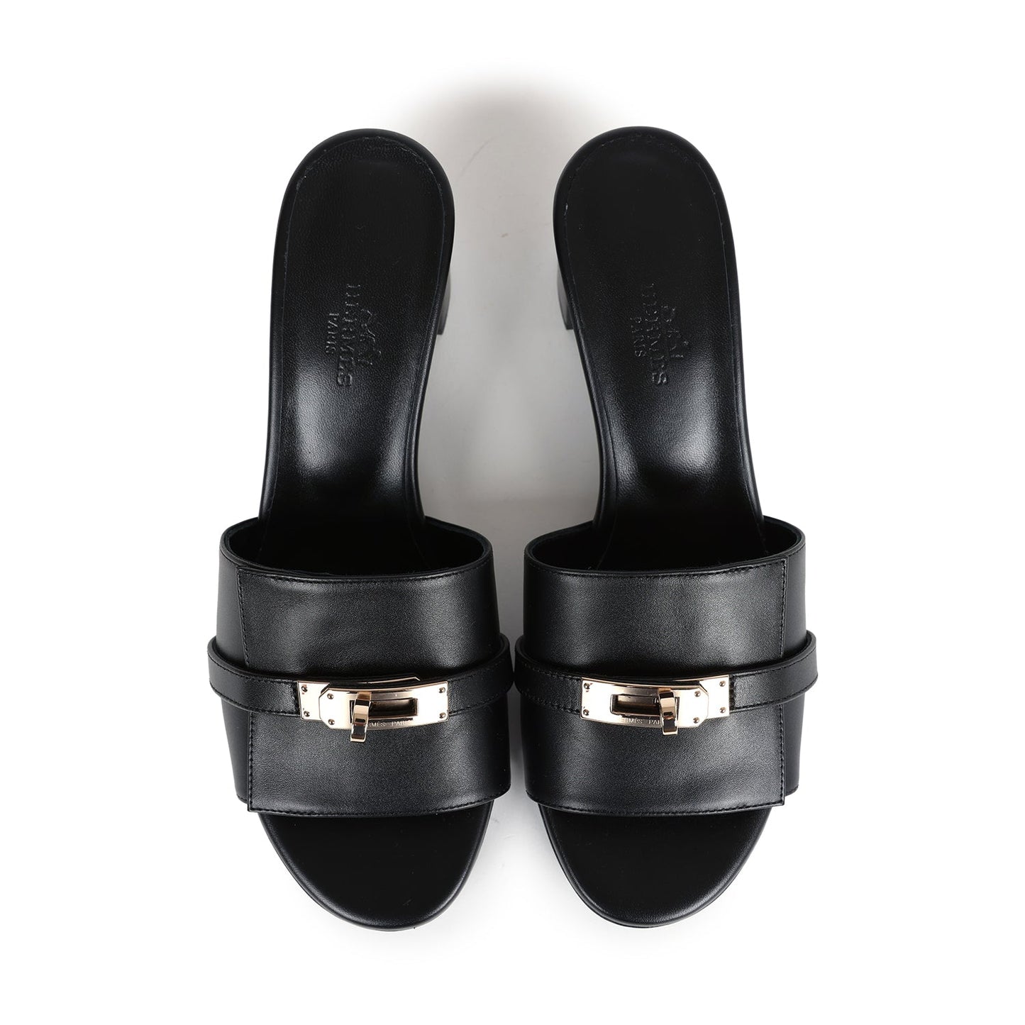 Hermes Gigi 50 Sandals 37.5 EU Black Calfskin Permabrass Hardware