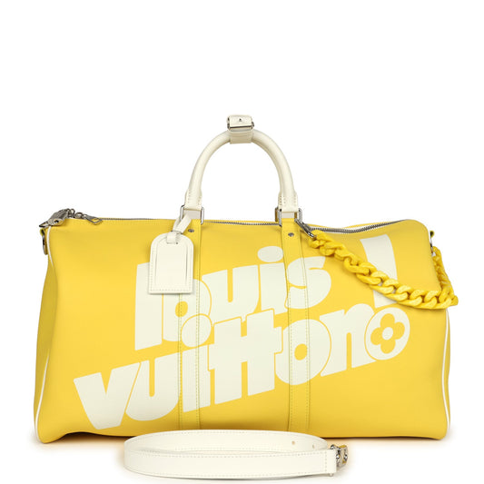 Louis Vuitton X Virgil Abloh Everyday Keepall Bandouliere 50 Yellow Leather Silver Hardware