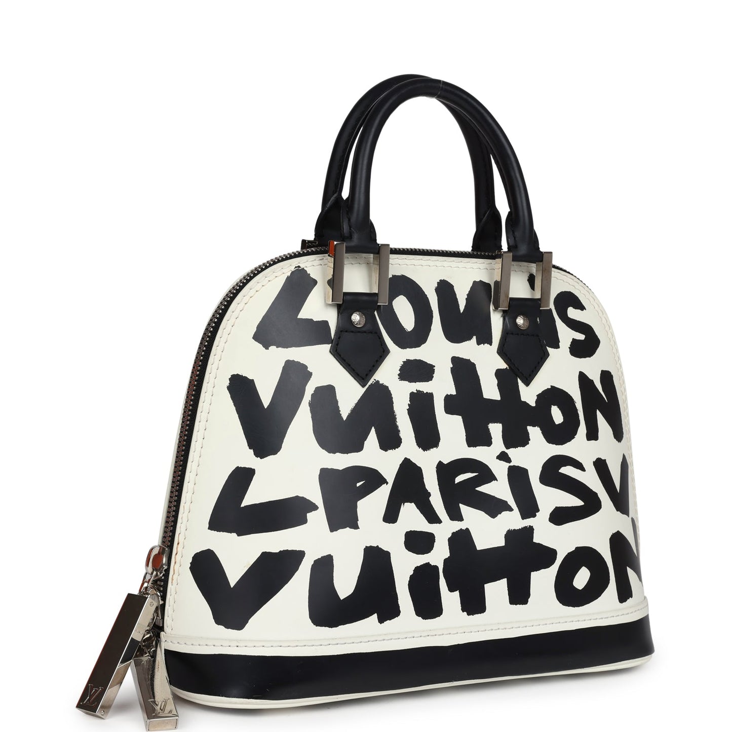 Vintage Louis Vuitton x Stephen Sprouse Graffiti Alma MM Black and White Leather Silver Hardware