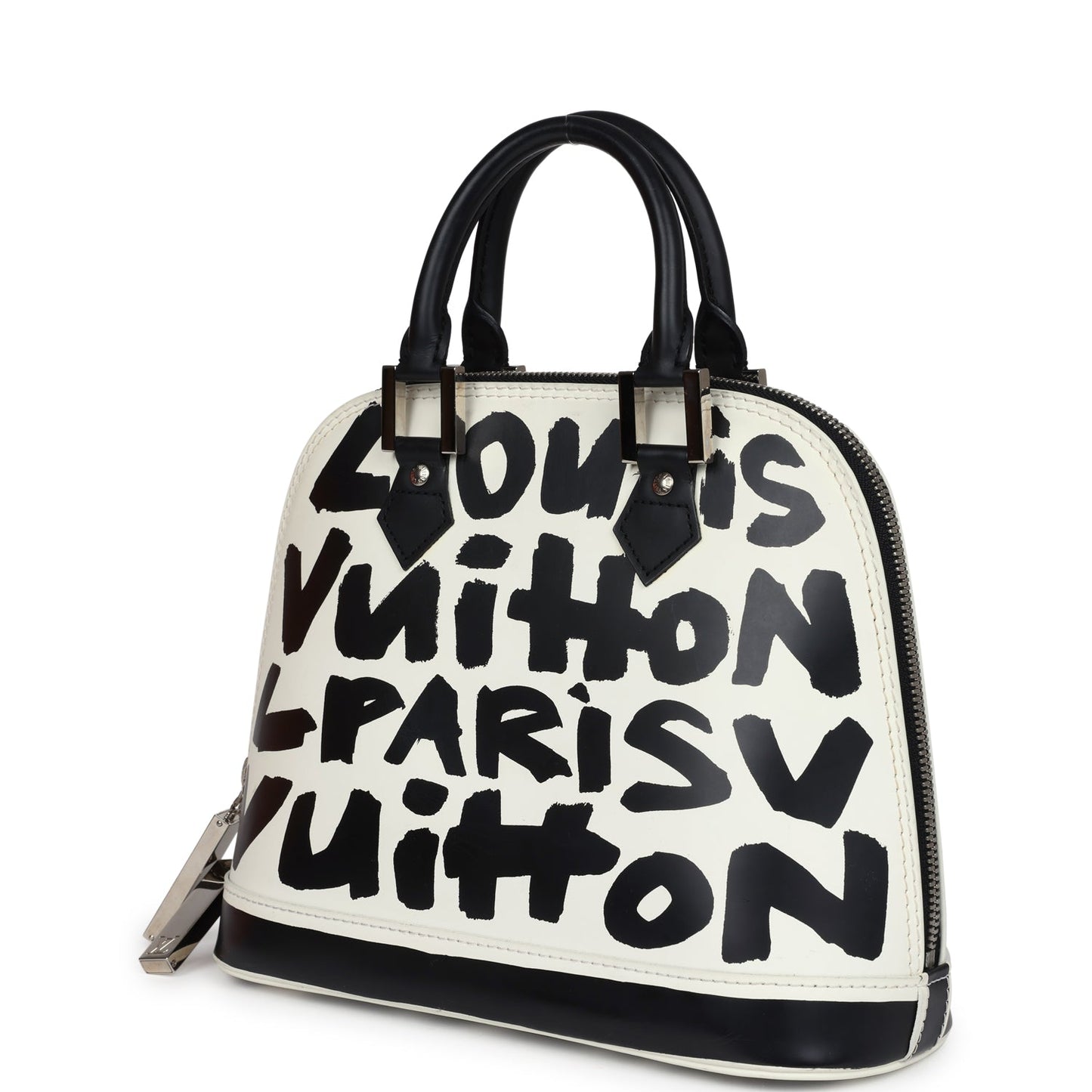 Vintage Louis Vuitton x Stephen Sprouse Graffiti Alma MM Black and White Leather Silver Hardware