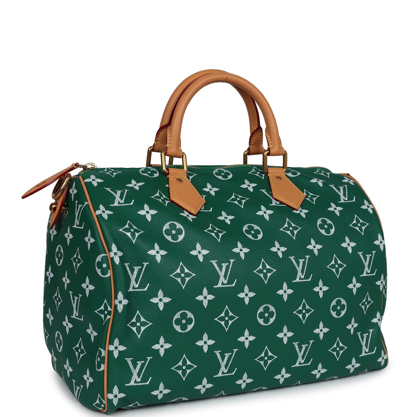 Louis Vuitton P9 Speedy Bandouliere 40 Green Monogram Grained Calfskin Gold Hardware