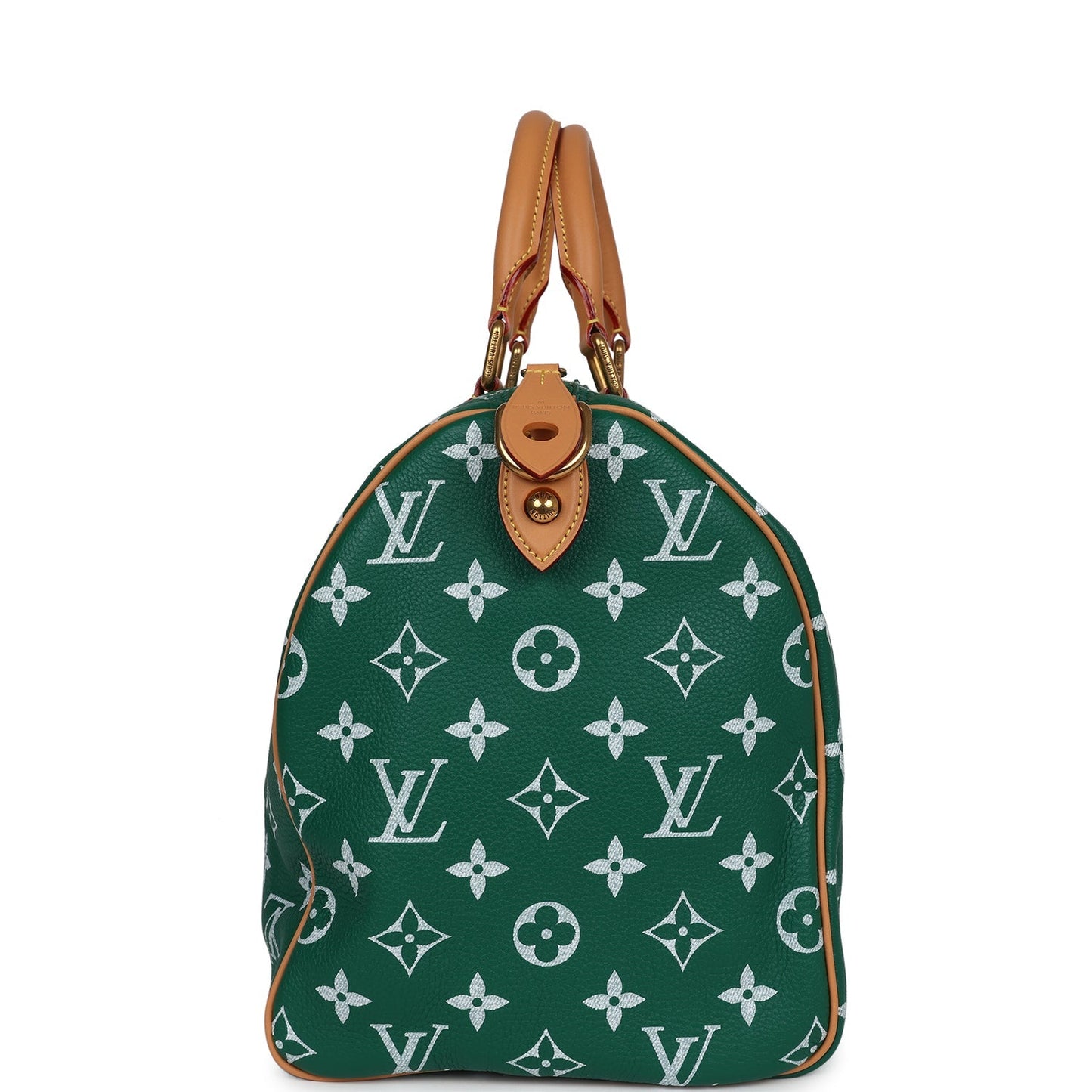 Louis Vuitton P9 Speedy Bandouliere 40 Green Monogram Grained Calfskin Gold Hardware