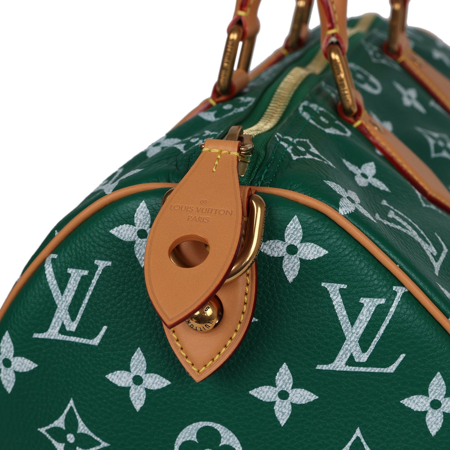 Louis Vuitton P9 Speedy Bandouliere 40 Green Monogram Grained Calfskin Gold Hardware