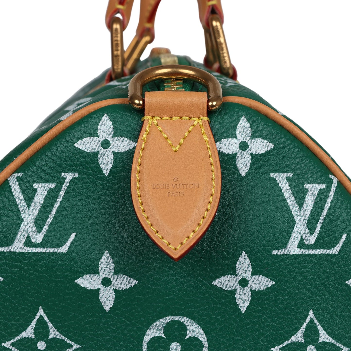 Louis Vuitton P9 Speedy Bandouliere 40 Green Monogram Grained Calfskin Gold Hardware