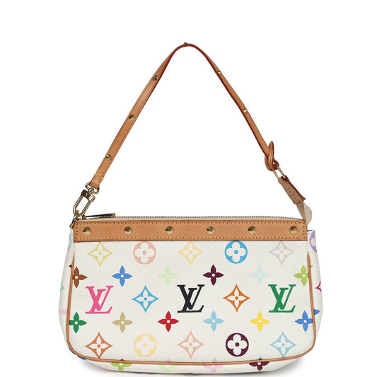 Vintage Louis Vuitton White Multicolor Monogram Pochette Accessories Gold Hardware - Bob Flawless Skincare 