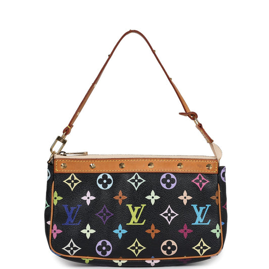 Vintage Louis Vuitton Black Multicolor Monogram Pochette Accessories Gold Hardware - Bob Flawless Skincare 