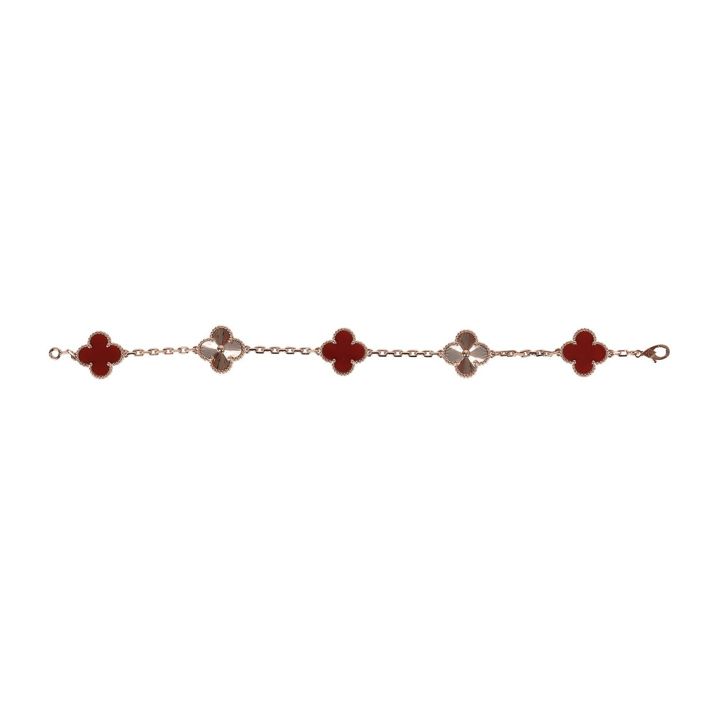 Van Cleef & Arpels Vintage Alhambra 5 Motif Bracelet 18k Rose Gold & Carnelian