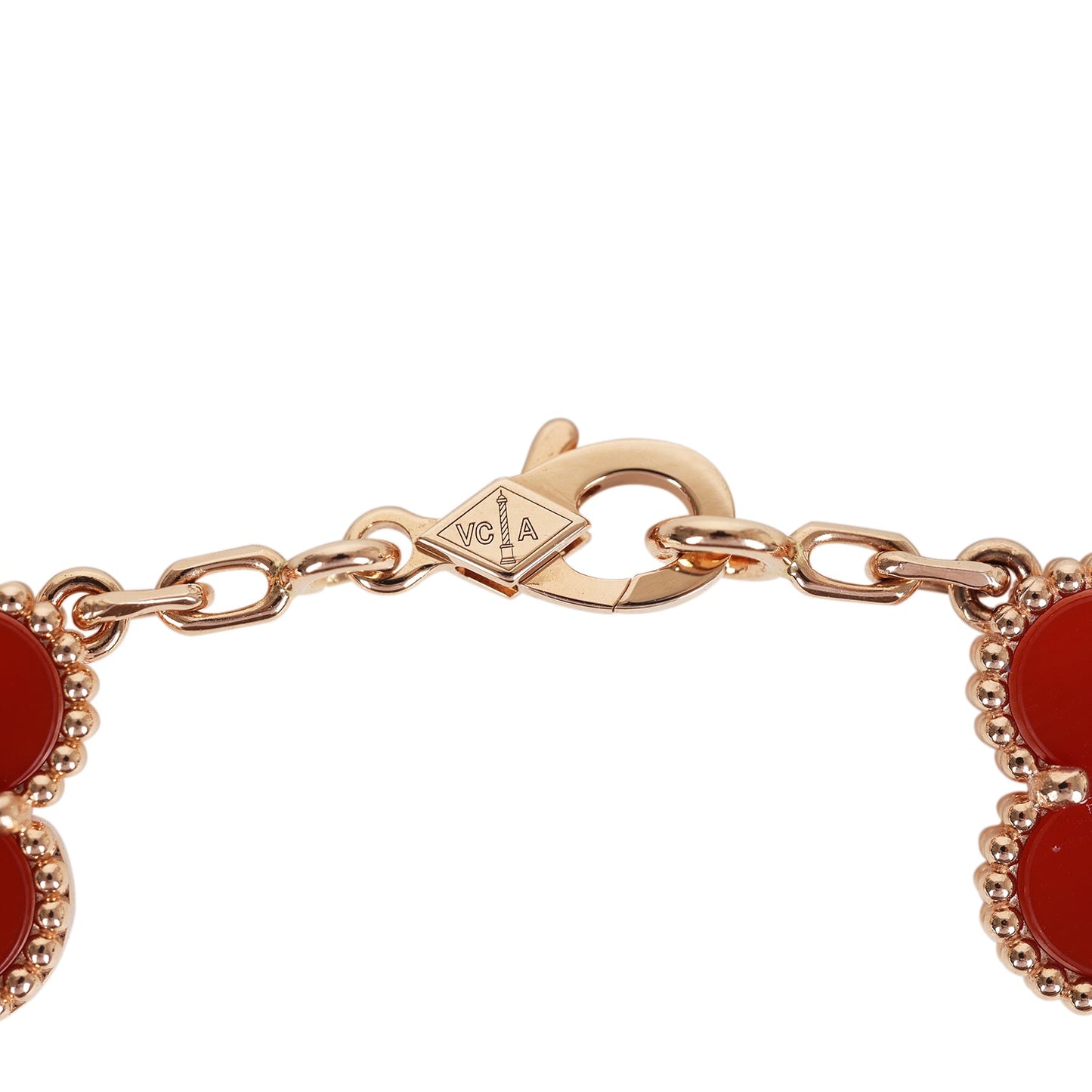 Van Cleef & Arpels Vintage Alhambra 5 Motif Bracelet Carnelian Guilloche 18K Rose Gold Hardware