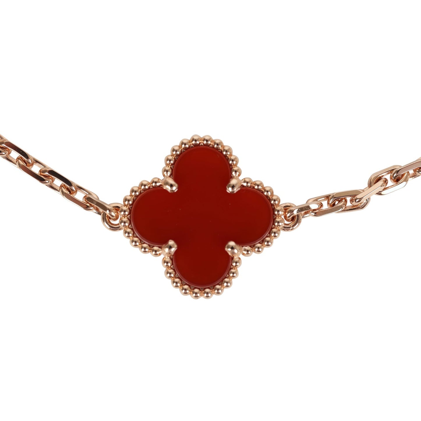 Van Cleef & Arpels Vintage Alhambra 5 Motif Bracelet Carnelian Guilloche 18K Rose Gold Hardware