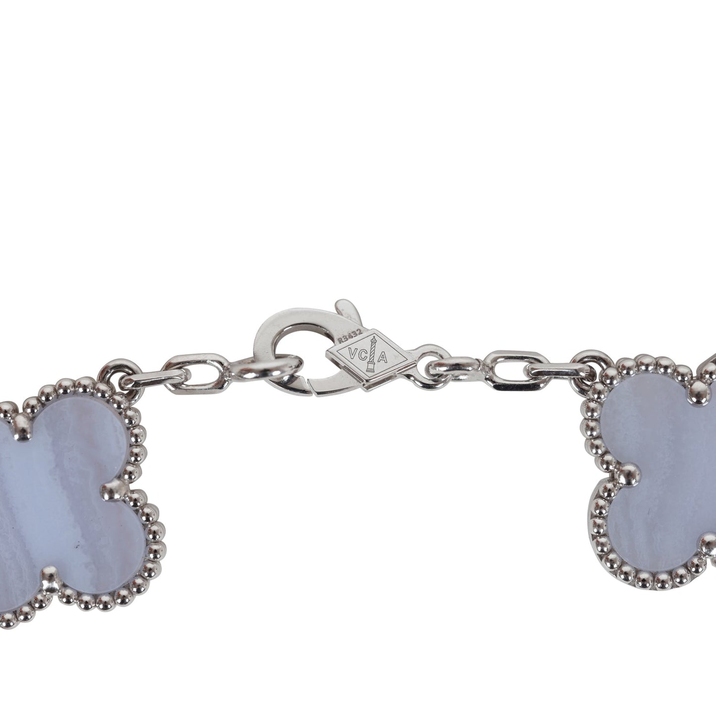 Van Cleef & Arpels Vintage Alhambra 5 Motif Bracelet 18K White Gold & Chalcedony