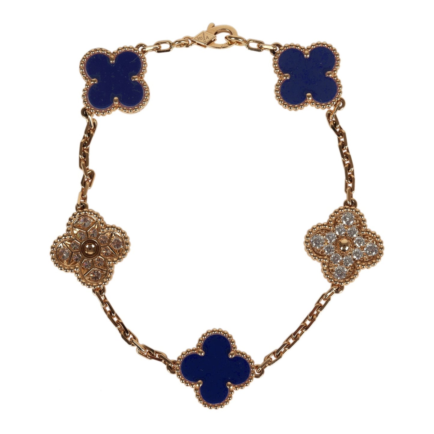 Van Cleef & Arpels Limited Edition "Vendome" Vintage Alhambra Diamond Bracelet and Blue Sevres Porcelain