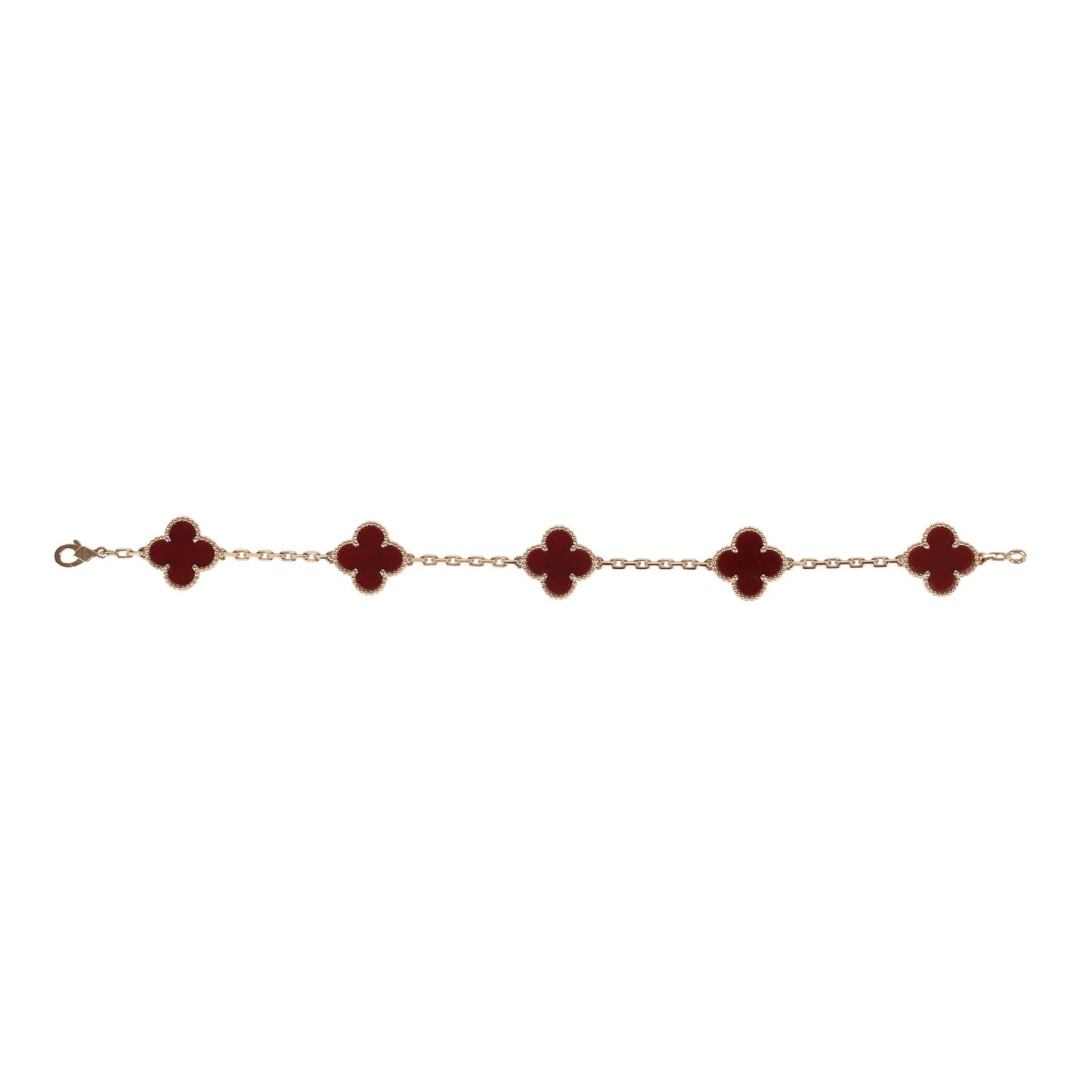 Van Cleef & Arpels Vintage Alhambra Carnelian Bracelet 5 Motifs Yellow Gold