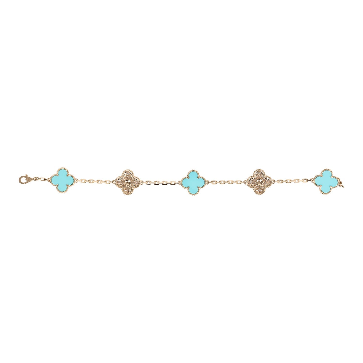 Van Cleef & Arpels Vintage Alhambra Diamond and Turquoise Bracelet - Bob Flawless Skincare 