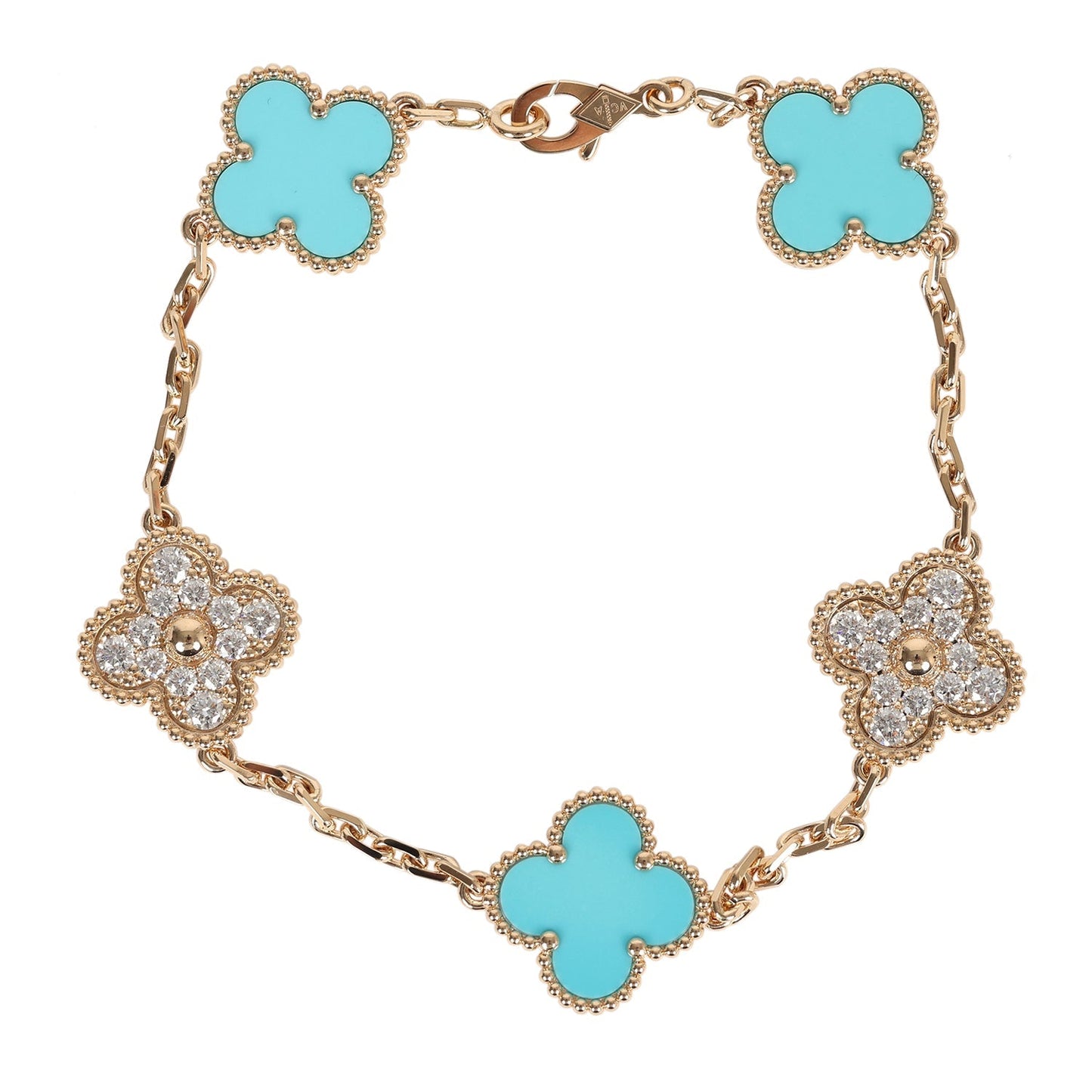 Van Cleef & Arpels Vintage Alhambra Diamond and Turquoise Bracelet - Bob Flawless Skincare 